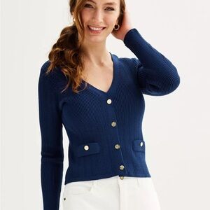 Navy Blue Button-Up Women's Sweater